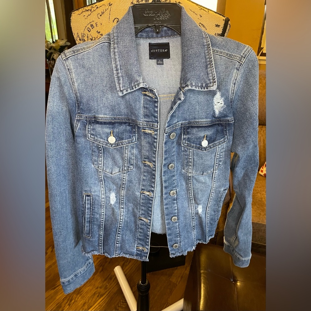 Just USA Distressed Blue Jean Jacket
